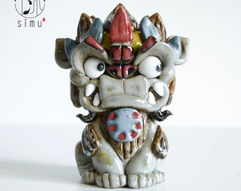 Escultura moderna de león de cerámica hecha a mano, figura decorativa de pareja de leones, regalos de estilo asiático