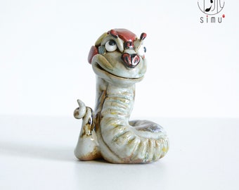 Estilo asiático de los regalos decorativos de la estatuilla de la escultura animal moderna de la serpiente de cerámica hecha a mano
