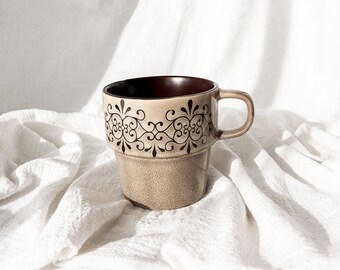 Taza vintage Taza de café 350 ml en cerámica artesanal Taza de té grande con asa