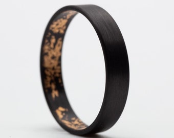 Medium Carbon & Rose Gold ring – Black Mystery – 4mm Minimalist Unisex Band