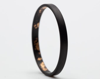 Thin Carbon & Rose Gold ring – Black Mystery – 2mm Minimalist Unisex Band