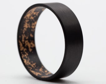 Medium II Carbon & Rose Gold ring – Black Mystery – 6mm Minimalist Unisex Band