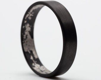 Medium Carbon & Platinum ring – Black Mystery – 4mm Minimalist Unisex Band