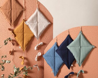 KITE Wall Decor for kids room, BABY room, kids christmas gift idea, wall art, kites flying in the sky, COLOURFUL linen decoration accessory,