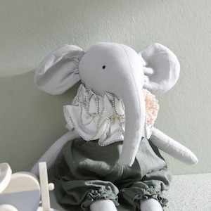ELLY,elephant doll,fabric toys craft,birthday gift,organic fabric toy,plush animal toys,soft stuffed animal,stuffed animal doll,toddler toys