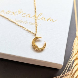 nox caelum | dainty moon necklace, crescent moon necklace in gold plated stainless steel, minimalist necklace