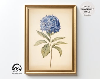 Lush Hydrangea Bloom | Botanical Flower Art Print | Vintage Botanical Art | Neutral Floral Digital Print | Printable Gift