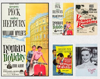 Póster de película vintage de vacaciones romanas de 1953, póster artístico de película, impresiones artísticas de pared, póster de película en lienzo, regalos