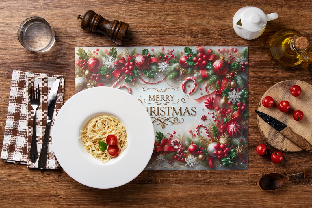 Typography Merry Christmas Table Mat Luxurious Festive & Ornament