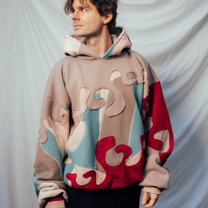 Oversized festival-patchworkhoodie, sweatshirt van geüpcycled materiaal, l/xl