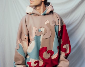 Oversize Festival Patchwork Hoodie, Sweartshirt from Upcycled Fabric, L/XL