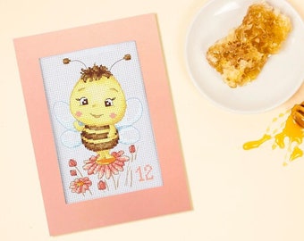 DIY craft kit, cross stitch set, counted kit, CORICAMO, Cross stitch kit - Card - Bee with on a  flower