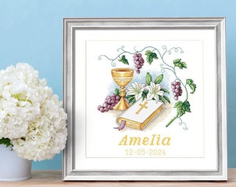 DIY craft kit, cross stitch set, counted kit, CORICAMO, Cross stitch kit - In rememberance of First Communion with the Holy Scriptures