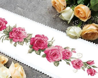 DIY-pysselkit, korsstygnsset, räknat kit, CORICAMO, Korsstygnskit - Lång bordslöpare med rosor