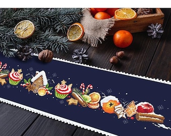 DIY craft kit, cross stitch set, counted kit, CORICAMO, Cross stitch kit - Long winter table runner