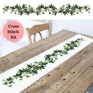 Cross Stitch Kit Long Table Runner with Ivy, Counted Embroidery Set with Aida Fabric, CORICAMO