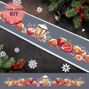 Kreuzstich Stickset, Kreuzstich Stickset, Tischläufer, Kreuzstich Stickmuster, Kreuzstich Stickmuster, Stickset für Weihnachten, Tischläufer Bild 1