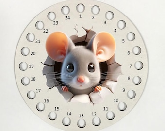 Porta filo - Dolce topo, Porta filo in legno per 24 colori, Porta filo per punto croce, Porta filo per ricamo, CORICAMO