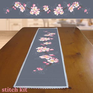 Counted Cross Stitch Kit - DIY Home decor - CORICAMO -  Embroidery Kit - craft kit - Modern cross stitch kit - Long table runner -Flower