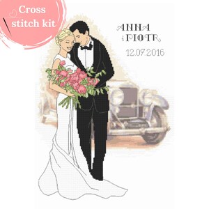 Kit de point de croix - Certificat de mariage, motif de broderie personnalisé pour certificat de mariage, cadeau de mariage DIY, ensemble de point de croix compté