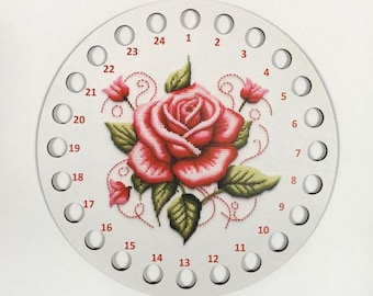 Porta filo - Rosa nobile, Porta filo in legno per 24 colori, Porta filo per punto croce, Porta filo per ricamo, CORICAMO