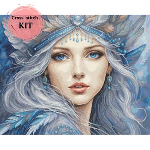 Kit point de croix - Reine de l'hiver, broderie femme hivernale, broderie reine des neiges, coricamo, kit point de croix compté, décoration d'intérieur à faire soi-même