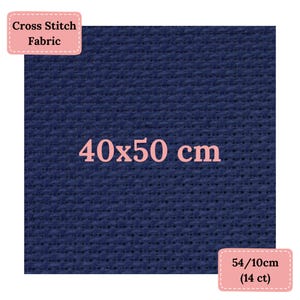 AIDA 54/10cm (14 ct) Cross Stitch Fabric Sheet, 40x50 cm navy blue, High-Quality AIDA Cloth for Embroidery Projects, Material for Needlework