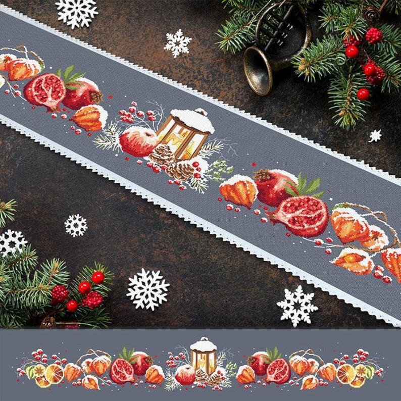 Kreuzstich Stickset, Kreuzstich Stickset, Tischläufer, Kreuzstich Stickmuster, Kreuzstich Stickmuster, Stickset für Weihnachten, Tischläufer Bild 4