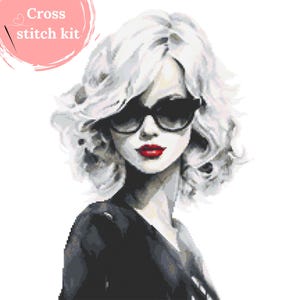 Kit de punto de cruz: Mujer con clase, Retrato femenino elegante, Patrón de punto de cruz contado, Kit de bordado de moda, CORICAMO, Decoración del hogar DIY