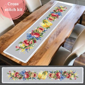 Table Runner Cross Stitch Kit, DIY Floral Table Decor, Counted Cross Stitch Pattern, Embroidery Kit, Handmade Home Gift, Coricamo