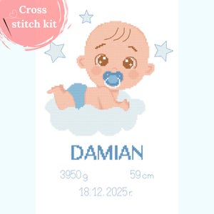 Geboorteakte babyjongen borduurpakket, DIY gepersonaliseerd geboortekaartje, borduurpakket pasgeborene, handgemaakt, aangepast babycadeau, CORICAMO