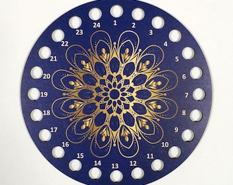 Porta filo - Rosetta dorata, Porta filo in legno per 24 colori, Porta filo per punto croce, Porta filo per ricamo, CORICAMO