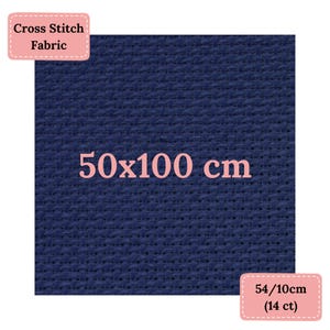 AIDA 54/10cm (14 ct) Cross Stitch Fabric Sheet, 50x100 cm navy blue, HighQuality AIDA Cloth for Embroidery Projects, Material for Needlework