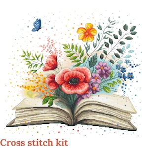 Kit de punto de cruz contado - Decoración del hogar DIY - CORICAMO - Kit de bordado - Kit de manualidades - Kit de punto de cruz moderno - Kit de costura - Libro floral