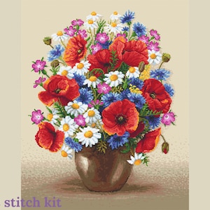Counted Cross Stitch Kit, DIY craft kit, Embroidery Kit, Home decor, cross stitch set, CORICAMO - Field bouquet - Flowers