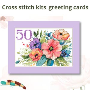 Kreuzstich Kit Blumen Geburtstagskarte, DIY Bastelset für einzigartige handgemachte Karten, ideales Geburtstagsgeschenk für Kreative, Coricamo