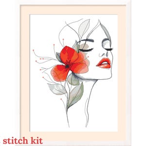 Kit de punto de cruz «Mujer con flor I», kit de bordado DIY Coricamo, set de manualidades contadas para decoración del hogar, regalo único hecho a mano para artesanos.