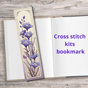 Kit segnalibro punto croce, fiori viola II, set di ricamo artigianale, ricamo floreale, regalo fatto a mano per lettori, Coricamo