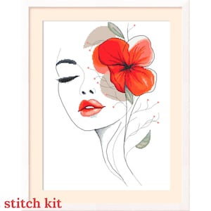 Kit de punto de cruz Mujer con una flor III, juego de bordado contado DIY, proyecto de artesanía creativa, regalo único hecho a mano para artesanos, decoración del hogar,