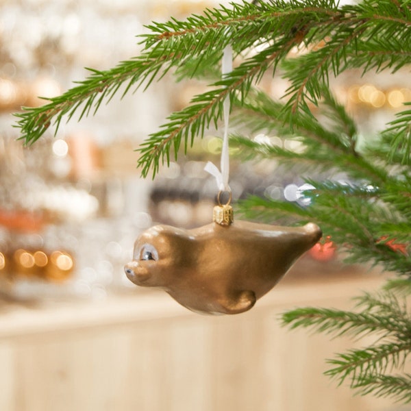 Gold matt Siegel Glas Ornament | Weihnachtsbaumschmuck | Tier Dekor