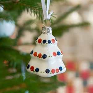 Porcelain Christmas Tree with Colored Dots | Handpainted Glass Ornament | Blown Glass Figure