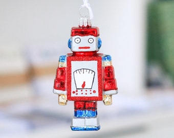 Fancy Robot Ornament | Blown Glass Figure Ornament | Handmade Christmas Tree Ornament