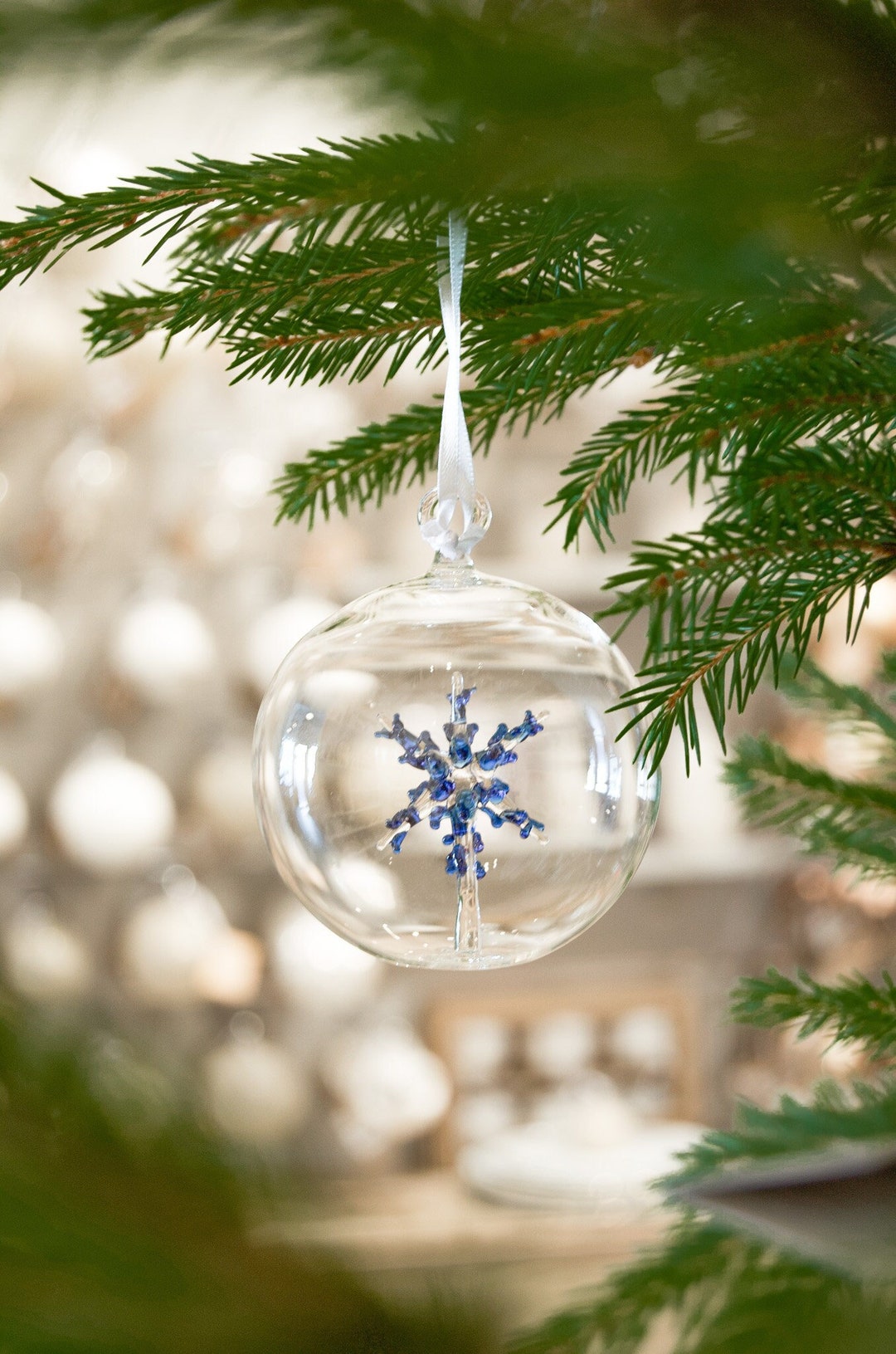 Clear Glass Ball Ornament With Blue Snowflake Inside Etsy