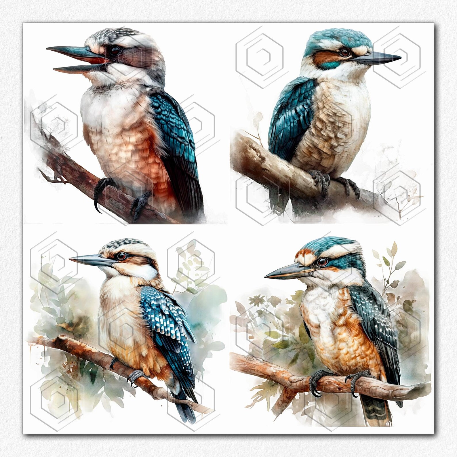 15 PNG & JPG Kookaburra Clip Art Watercolor Illustration - Etsy