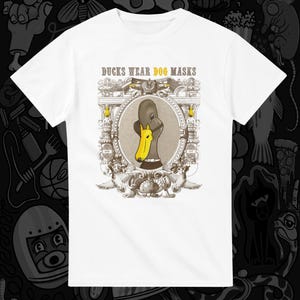 T-Shirt DUCKS WEAR DOGMASKS white, ducks wearing dog masks, funny shirt, short sleeve, printed, illustration, wildlife