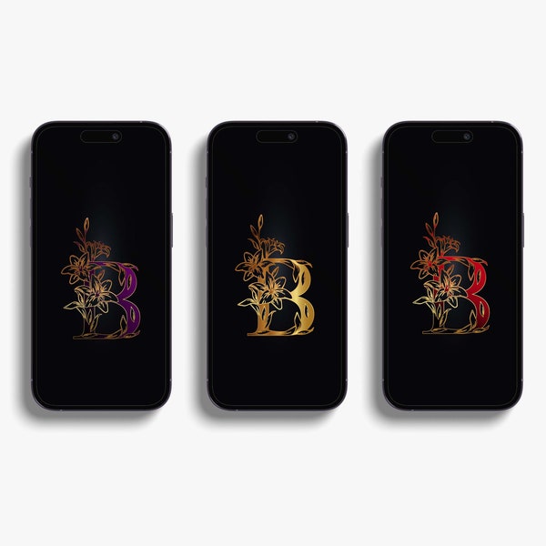 Initial letter B phone wallpaper | Your letter on phone screen | Make your phone looks unique | Digital download background set of 3 design