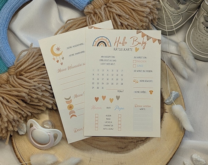 20 Babyparty Ratespiel-Karten – Neutrales Design, Doppelseitig, Mit Quiz & Wunschfeld, Für Gender Reveal