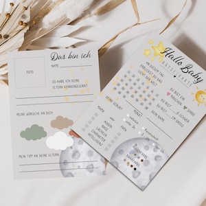 Sonne Mond Sterne Babyshower Babyparty Rätselkarten Baby Shower | DIN A6 | Gender Reveal Party | Tippkarten  | Ratekarten | Rätselkarten