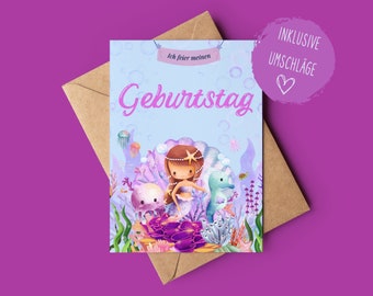 Meerjungfrau Einladungskarten Kindergeburtstag | DIN A6 | Geburtstagsparty | Geburtstagseinladungen für Kinder | inkl. Umschläge