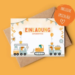 Bautrupp Einladungskarten Kindergeburtstag | DIN A6 | Geburtstagsparty | Geburtstagseinladungen für Kinder | inkl. Umschläge